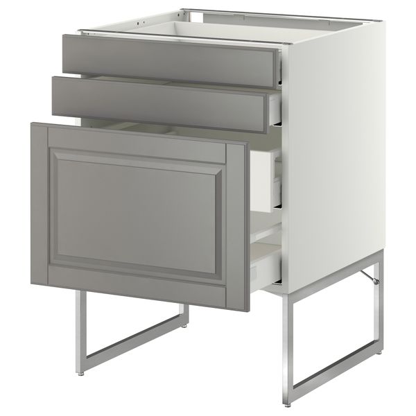 Напольный шкаф 3 фронтальных панели, 2 нижних, 2 средних ящика МЕТОД / МАКСИМЕРА, белый, Будбин серый - схема-чертеж с размерами