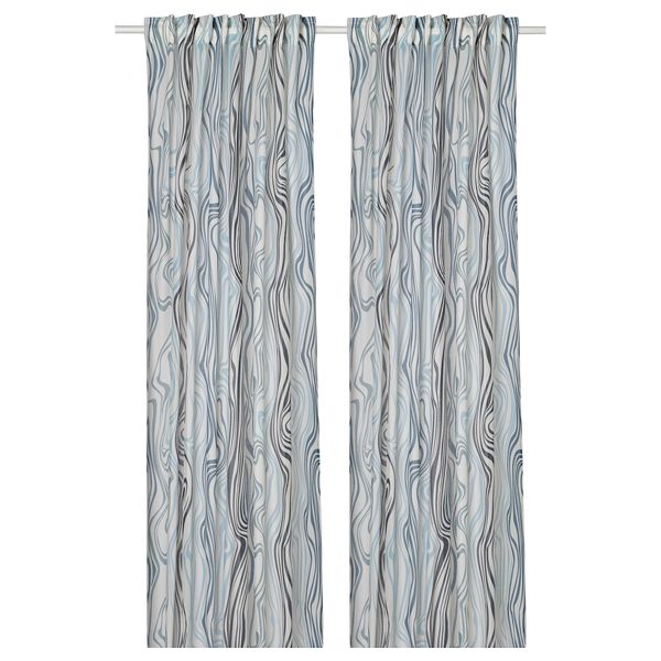 Гардины, 2 шт., белый, синий, 145x300 см IKEA KLIPPNEJLIKA 205.621.22 - фото 2