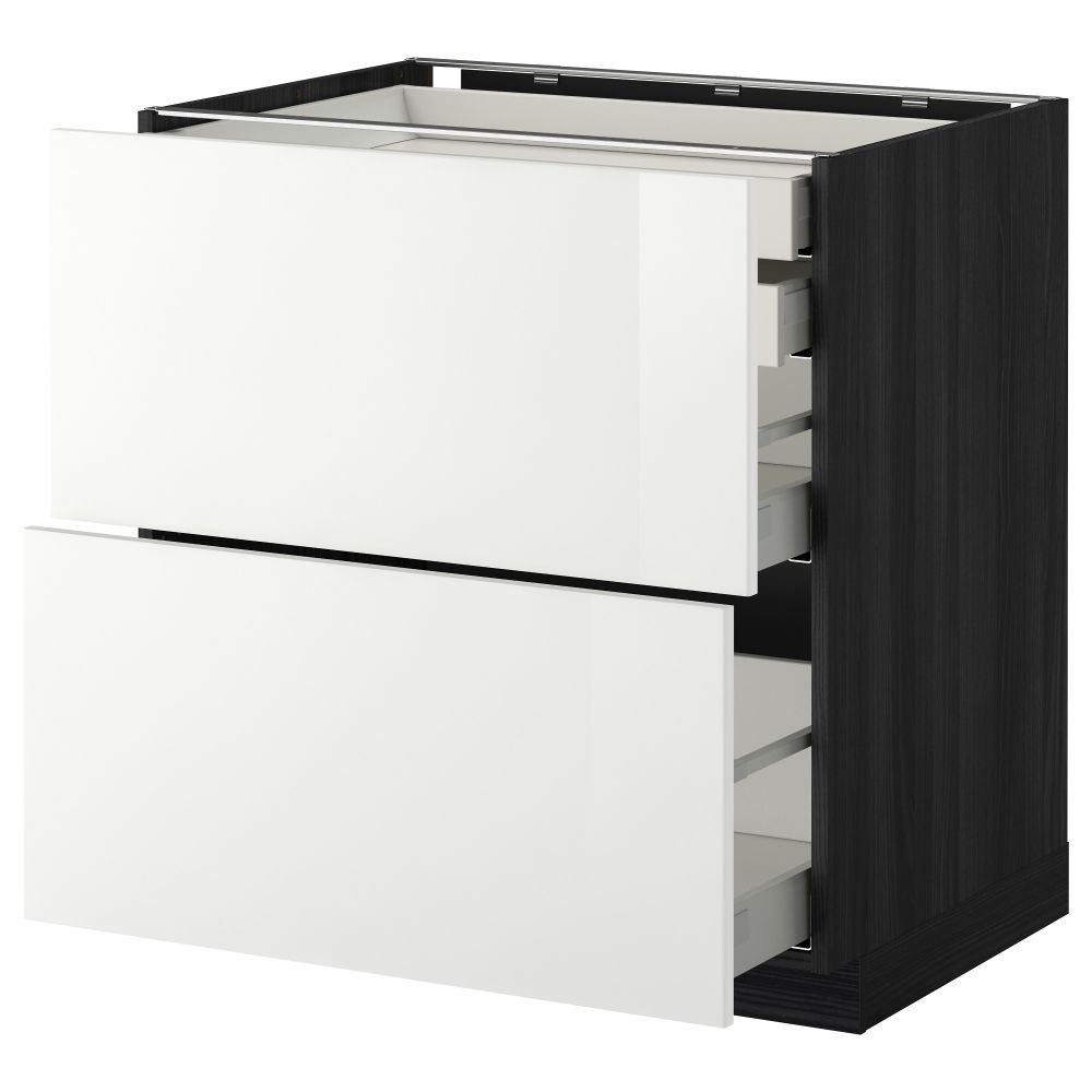 Напольный шкаф 2 фронтальные панели, 2 нижних, 1 средний, 1 высокий ящик МЕТОД / МАКСИМЕРА, черный, Рингульт белый - фото 1