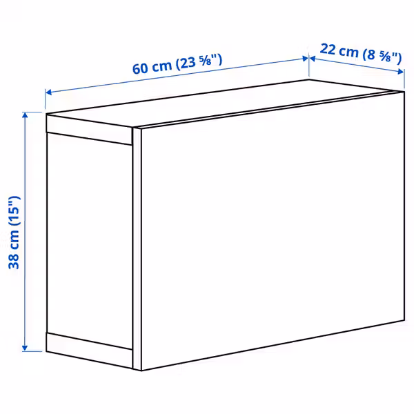 BESTÅ Комбинация настенных шкафов - белый/Laxviken белый 60x22x38 см - схема-чертеж с размерами