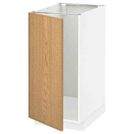 Напольный шкаф для мойки, мусорных контейнер МЕТОД, белый, Экестад дуб (40x60 см)