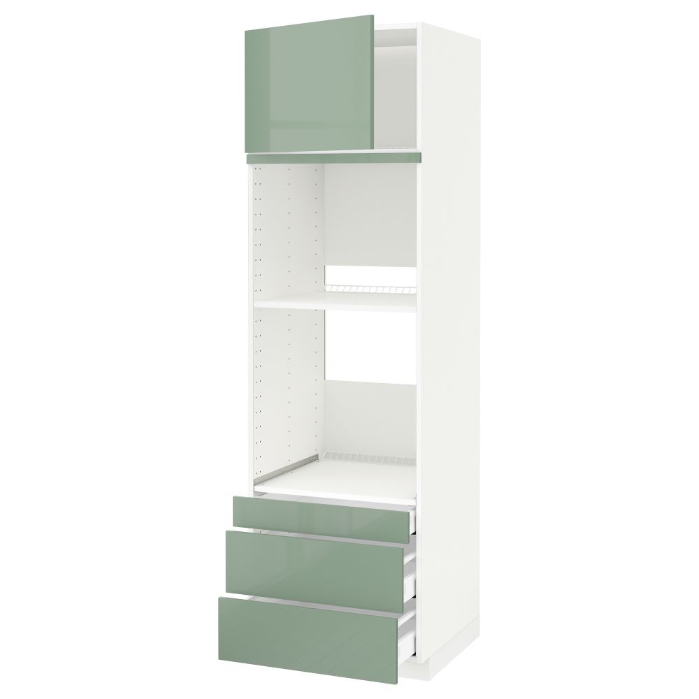 Высокий шкаф для духовки комбинированный, духовка + дверца, 3 ящика МЕТОД / МАКСИМЕРА, белый, Калларп светло-зеленый (60x60x200 - схема-чертеж с размерами