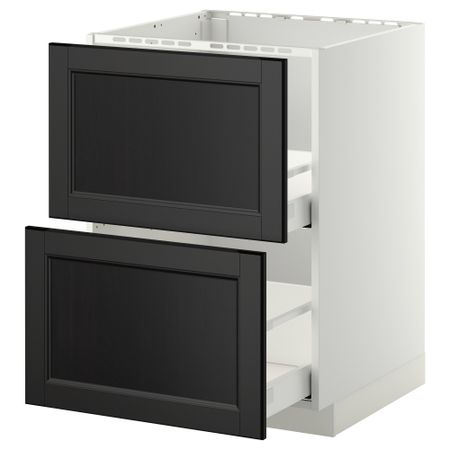 Напольный шкаф под мойку + 2 фронтальных панели, 2 ящика МЕТОД / МАКСИМЕРА, белый, Лаксарби черно-коричневый