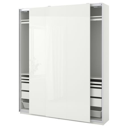 Гардероб, комбинация, белый/глянцевый белый 200x44x236 см IKEA PAX ПАКС / HASVIK ХАСВИК 093.307.51