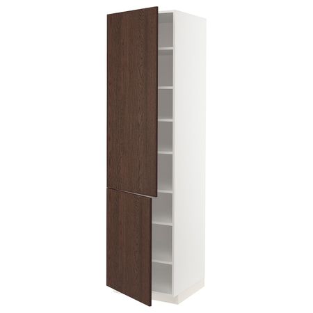 Высокий шкаф с полками, 2 дверцы, белый/Синарп коричневый 60x60x220 см IKEA METOD МЕТОД 294.471.23