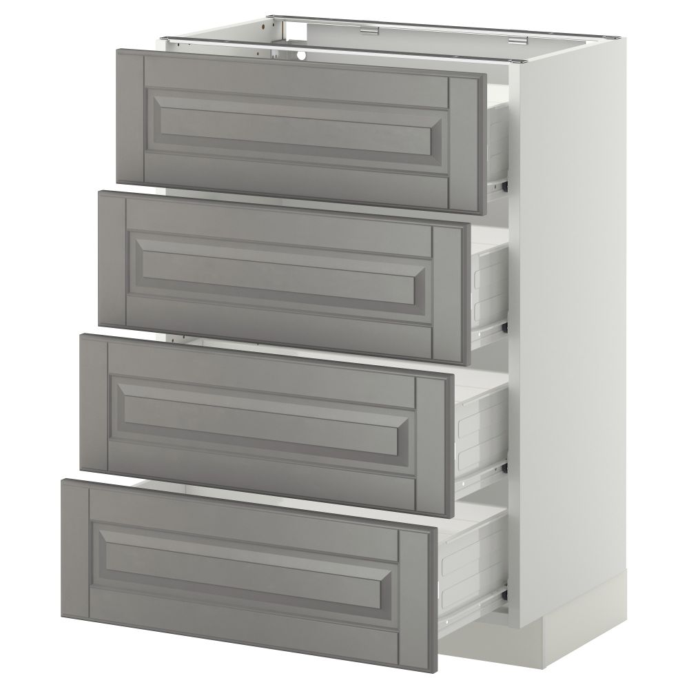 Напольный шкаф 4 фронтальных панели, 4 ящика МЕТОД / ФОРВАРА, белый, Будбин серый - схема-чертеж с размерами