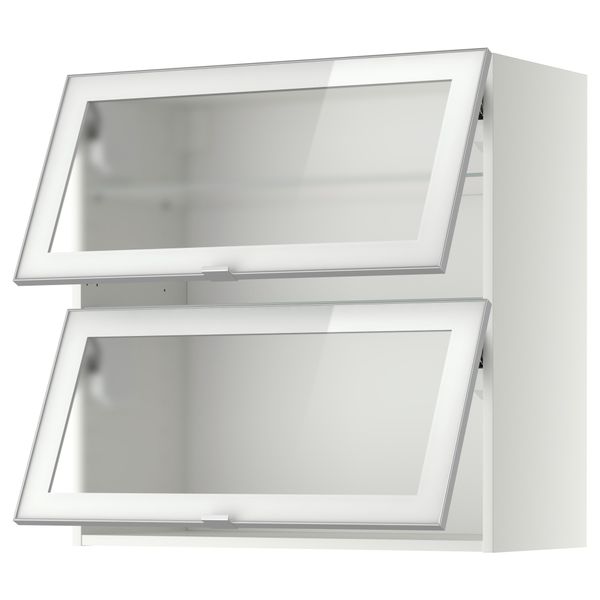Навесной горизонтальный шкаф, 2 зеркальная дверцами МЕТОД, белый, Ютис матовое стекло - схема-чертеж с размерами