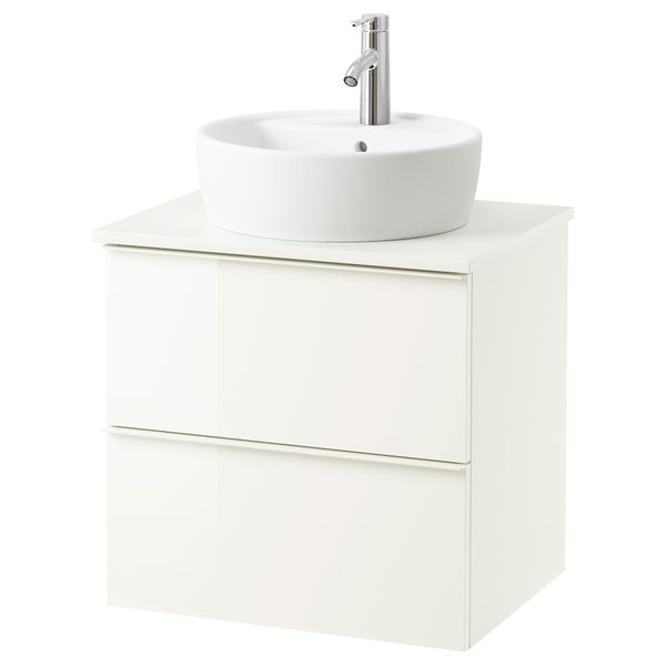 Шкаф п-раковину/столешн45/раковина ГОДМОРГОН/АЛДЕРН / ТОРНВИКЕН, глянцевый белый, белый (62x49x74 см) - схема-чертеж с размерами