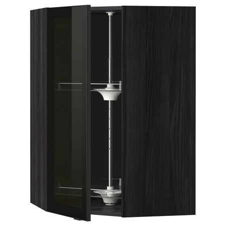 Угловой навесной шкаф с вращающейся секция, стеклянная дв, черный/Ютис дымчатое стекло 68x100 см IKEA МЕТОД 193.306.23