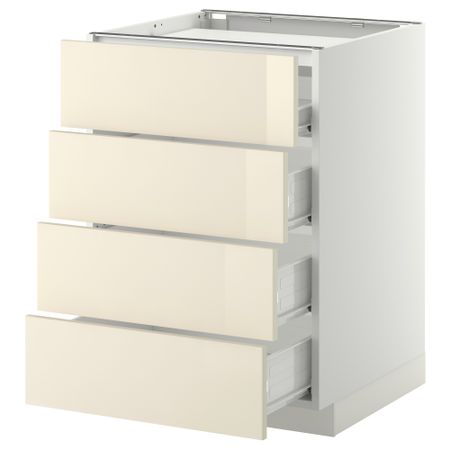 Напольный шкаф, 4 фронтальных панели, 4 ящика МЕТОД / ФОРВАРА, белый, Рингульт кремовый