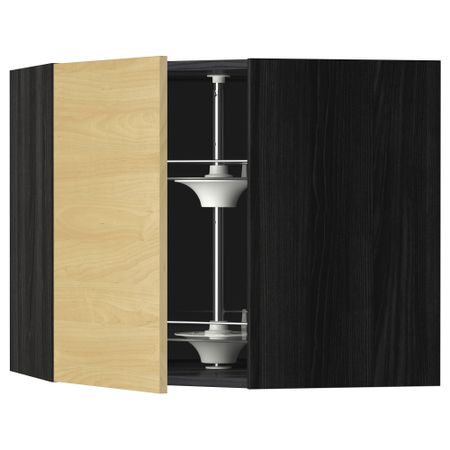 Угловой навесной шкаф с вращающейся секцией МЕТОД, черный, Тингсрид береза