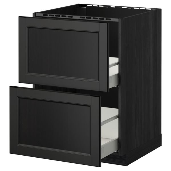 Напольный шкаф под мойку + 2 фронтальных панели, 2 ящика МЕТОД / МАКСИМЕРА, черный, Лаксарби черно-коричневый - схема-чертеж с размерами