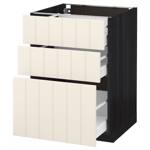 Напольный шкаф с 3 ящиками МЕТОД / МАКСИМЕРА, черный, Хитарп белый с оттенком - схема-чертеж с размерами