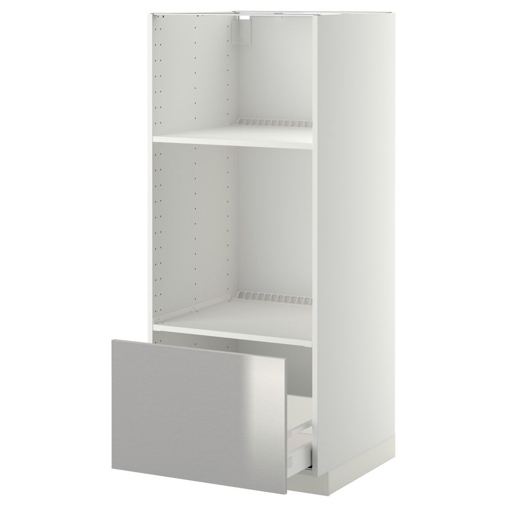 Высокий шкаф с ящиком для духовки/СВЧ МЕТОД / МАКСИМЕРА, белый, Гревста нержавеющ сталь (60x60x140 см) - схема-чертеж с размерами