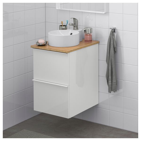 Шкаф со столешницей 29 раковина ГОДМОРГОН/ТОЛКЕН / ГУТВИКЕН, глянцевый белый, бамбук (42x49x70 см) - фото 2