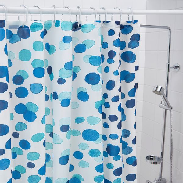 Штора для ванной, белый/синий, 180x200 см IKEA СКОРРЕН 303.662.72 - схема-чертеж с размерами