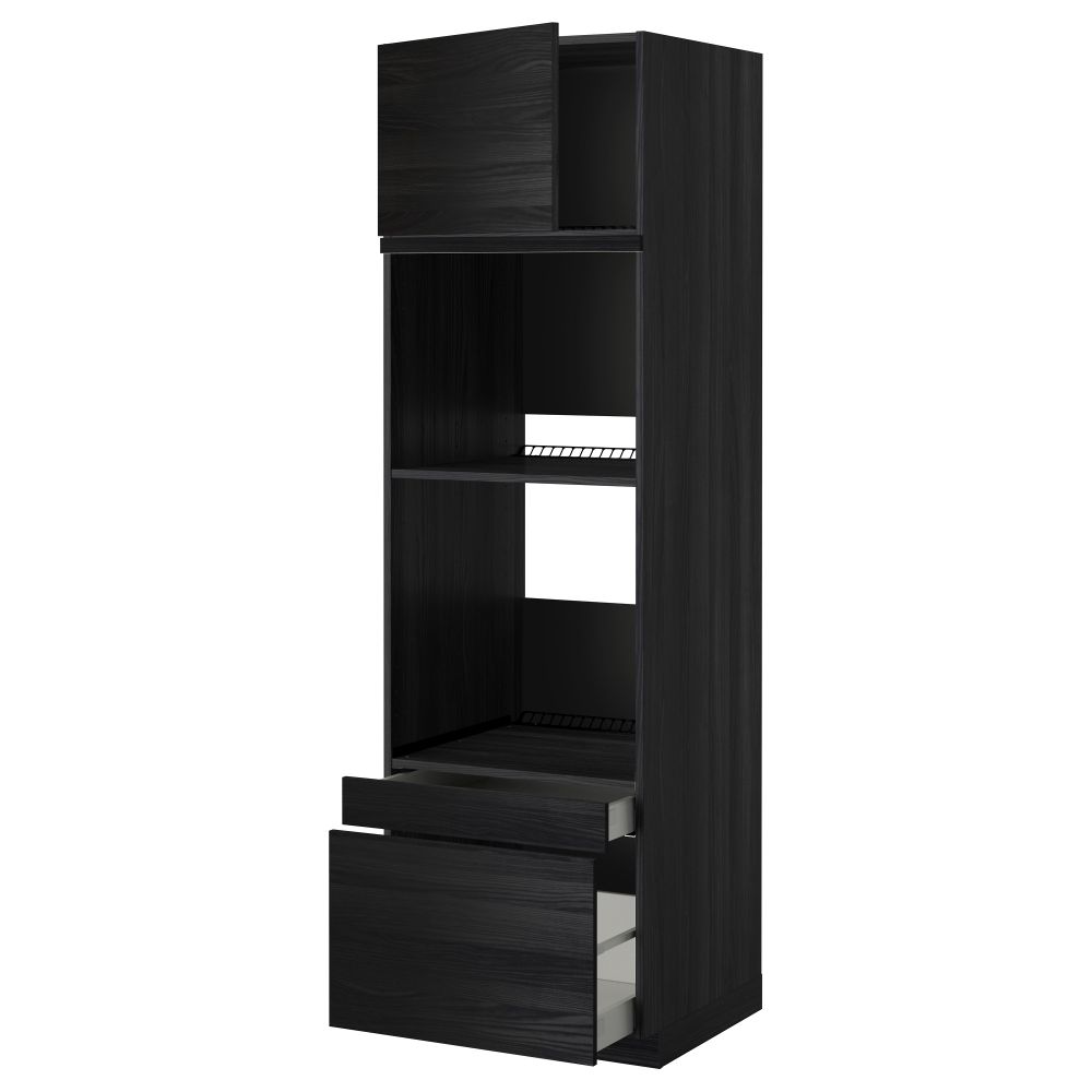 Высокий шкаф для духовки комбинированный, духовка + дверца, 2 ящика МЕТОД / МАКСИМЕРА, черный, Тингсрид черный - фото 1