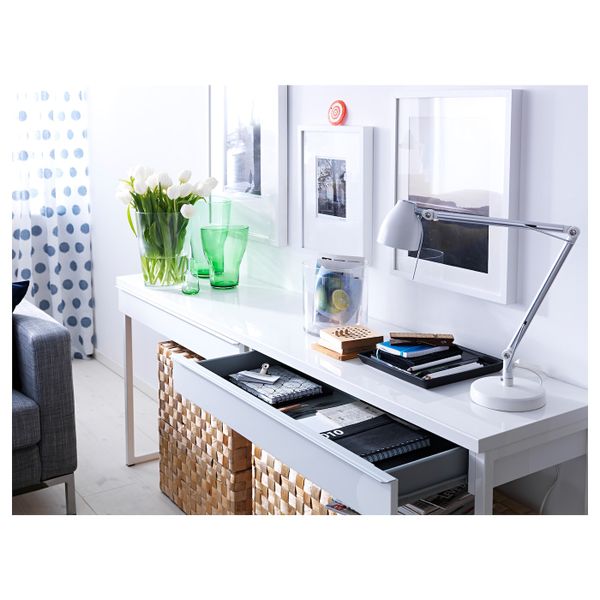 Письменный стол, глянцевый белый 120x40 см IKEA BESTÅ BURS БЕСТО БУРС 703.847.83 - фото 2