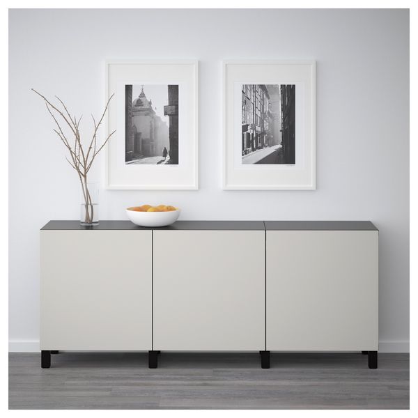 Комбинация для хранения с дверцами БЕСТО, черно-коричневый, Лаппвикен светло-серый (180x40x74 см) - фото 2