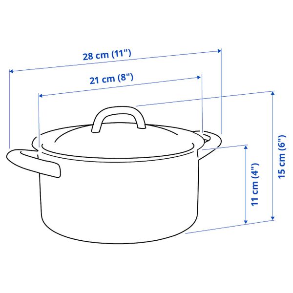 Кастрюля с крышкой, эмалированная сталь 3 л IKEA VARDAGEN ВАРДАГЕН 803.911.27 - схема-чертеж с размерами
