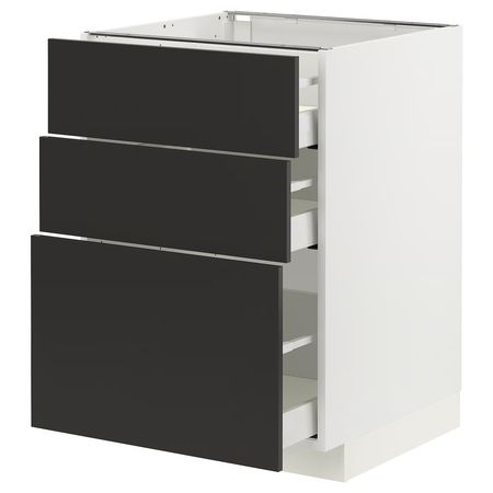 METOD / MAXIMERA Напольный шкаф с 3 ящиками - белый/Nickebo матовый антрацит 60x60 см