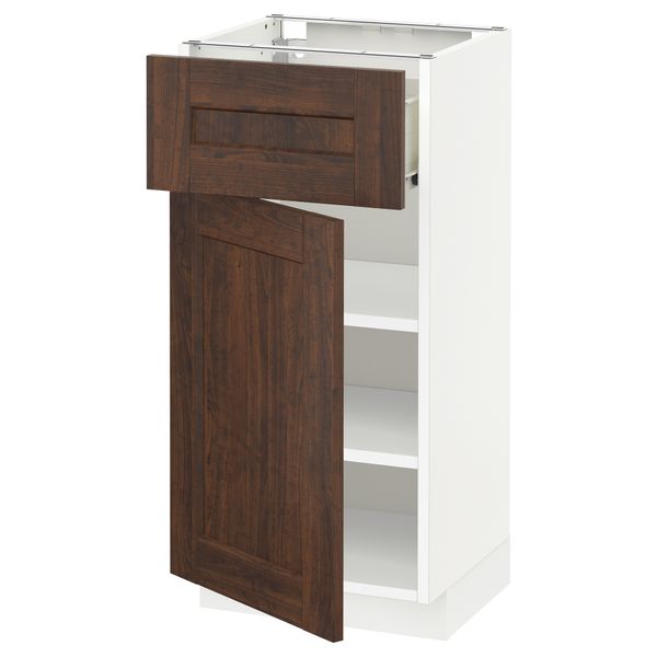 Напольный шкаф с ящиком, дверью МЕТОД / ФОРВАРА, белый, Эдсерум коричневый - схема-чертеж с размерами