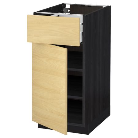 Напольный шкаф с ящиком, дверью МЕТОД / МАКСИМЕРА, черный, Тингсрид береза
