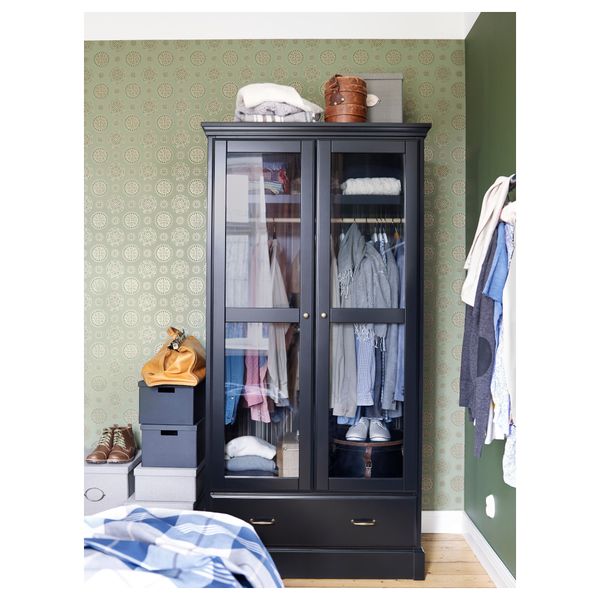 Шкаф платяной УНДРЕДАЛЬ, черный, серое стекло (102x62x203 см) - фото 4