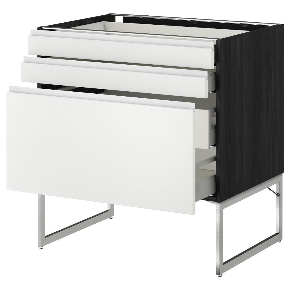 Напольный шкаф 3 фронтальных панели, 2 нижних, 2 средних ящика МЕТОД / МАКСИМЕРА, черный, Нодста белый - схема-чертеж с размерами