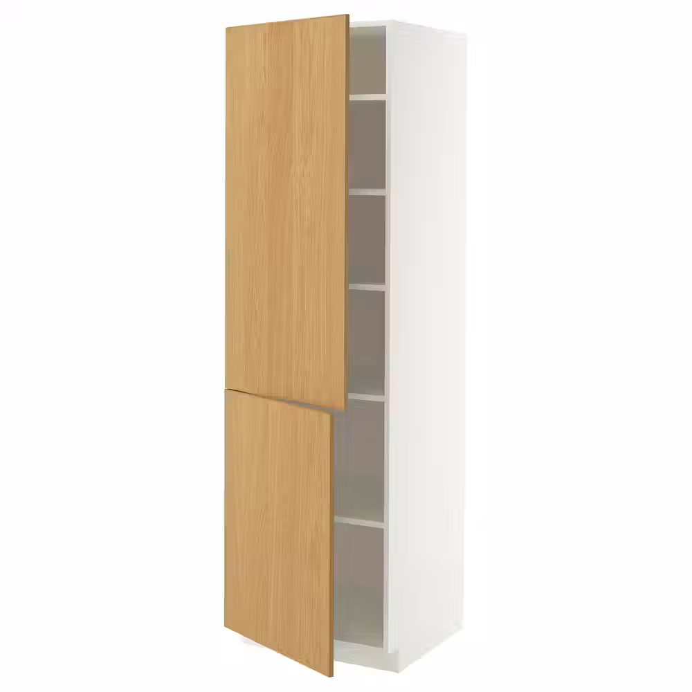 METOD Высокий шкаф с полками/2 дверцы - белый/Sinarp дубовый шпон 60x60x200 см - фото 1
