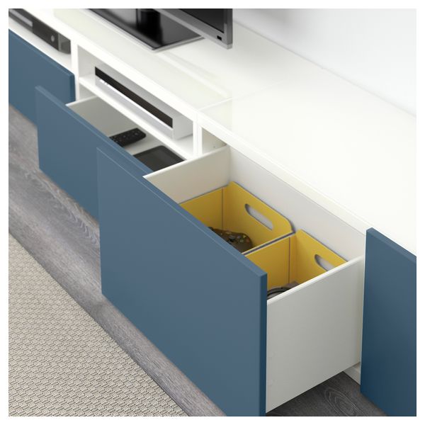 Шкаф для ТВ, комбинированный, стекляные дверцы БЕСТО, белый Вальвикен, темно-синий прозрачное стекло (240x40x230 см) - фото 3