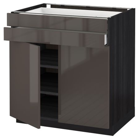 Напольный шкаф, 2 дверцы, 2 ящика МЕТОД / МАКСИМЕРА, черный, Рингульт серый