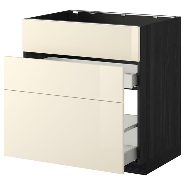 Напольный шкаф под мойку + 3 фронтальных панели, 2 ящика МЕТОД / МАКСИМЕРА, черный, Рингульт кремовый - схема-чертеж с размерами