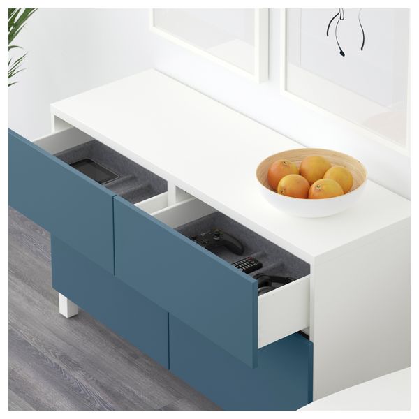 Комбинация для хранения с дверцами, ящиками БЕСТО, белый, Вальвикен темно-синий - схема-чертеж с размерами