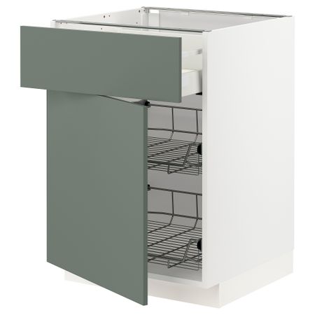 Напольный шкаф с проволочной корзиной, ящик, дверью, 60x60 cm IKEA METOD МЕТОД, MAXIMERA МАКСИМЕРА 694.666.28