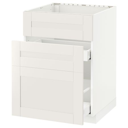 Напольный шкаф под мойку + 3 фронтальных панели, 2 ящика МЕТОД / МАКСИМЕРА, белый, Сэведаль белый