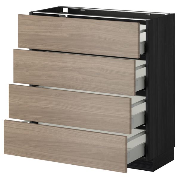 Напольный шкаф 4 фронтальных панели, 4 ящика МЕТОД / МАКСИМЕРА, черный, Брокхульт светло-серый - схема-чертеж с размерами