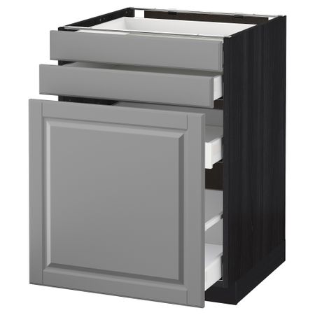 Напольный шкаф с выдвижными модулями, 2 фронтальные панели МЕТОД / МАКСИМЕРА, черный, Будбин серый