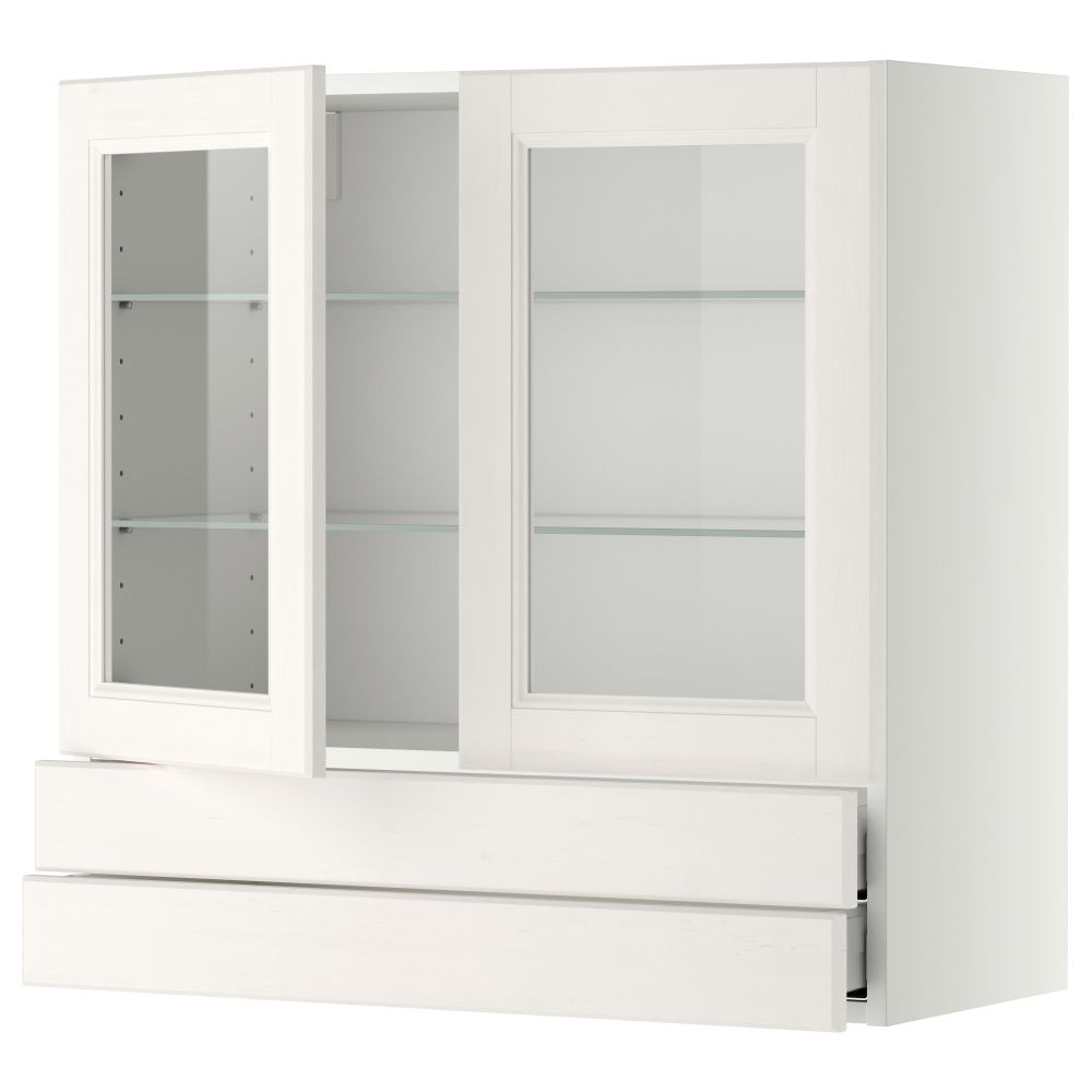 Навесной шкаф, 2 стеклянные дверцы, 2 ящика МЕТОД / МАКСИМЕРА, белый, Лаксарби белый - фото 1