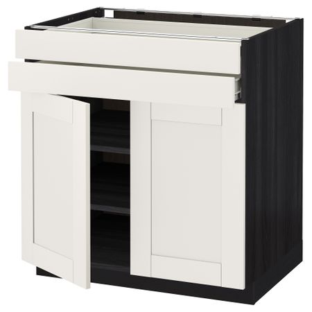 Напольный шкаф, 2 дверцы, 2 ящика МЕТОД / ФОРВАРА, черный, Сэведаль белый (80x60 см)