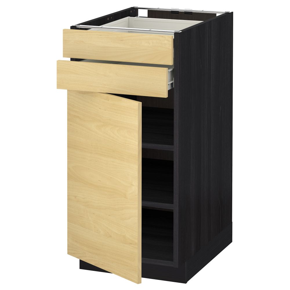 Напольный шкаф с дверцей, 2 ящиками МЕТОД / ФОРВАРА, черный, Тингсрид береза - схема-чертеж с размерами