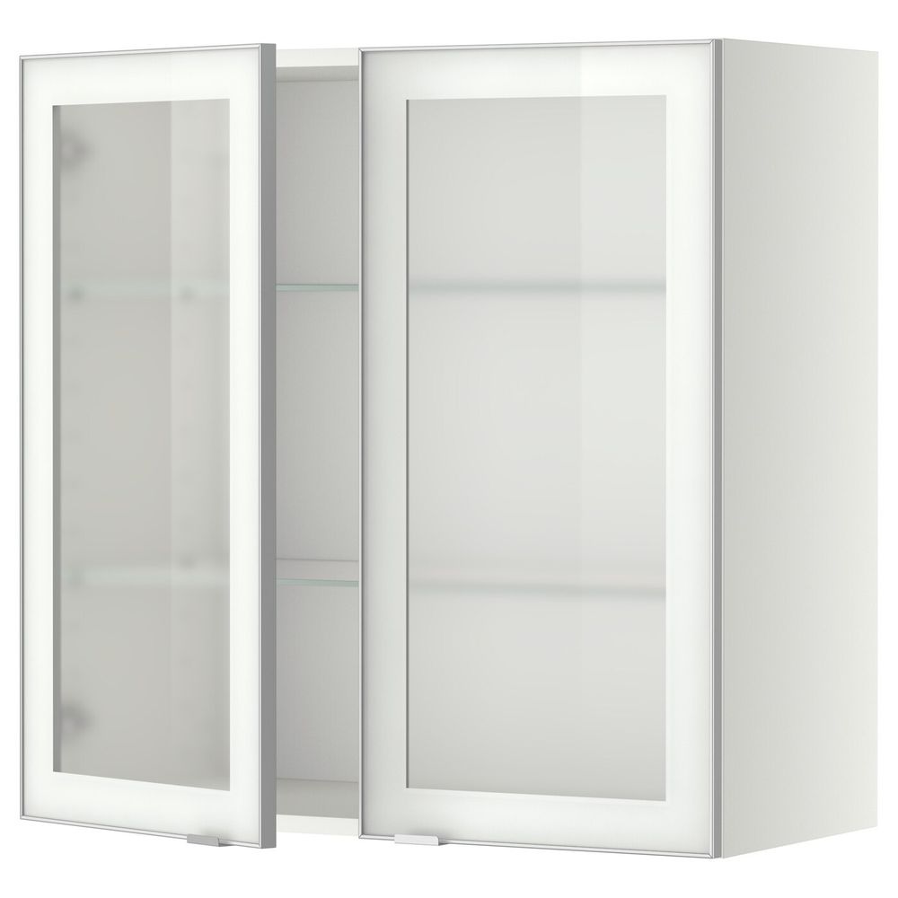 Навесной шкаф с полками, 2 стекло дв, белый/Ютис матовое стекло 80x80 см IKEA METOD МЕТОД 992.383.38 - фото 1
