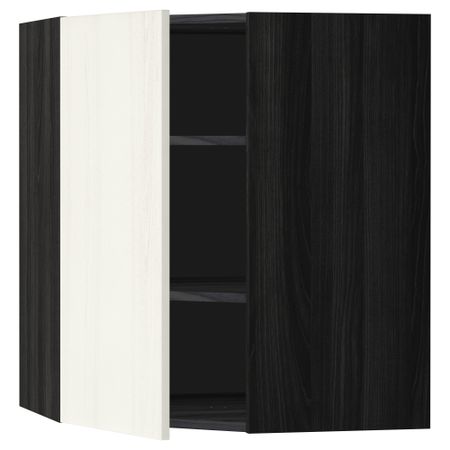 Угловой навесной шкаф с полками МЕТОД, черный, Росдаль белый