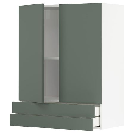 Навесной шкаф/2дверцы/2ящика, белый/Бодарп серо-зеленый 80x100 см IKEA METOD МЕТОД / MAXIMERA МАКСИМЕРА 493.177.00