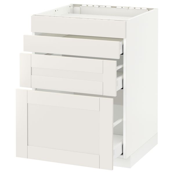 Напольный шкаф для духовки, 4фасада, 3 ящика МЕТОД / МАКСИМЕРА, белый, Сэведаль белый - схема-чертеж с размерами