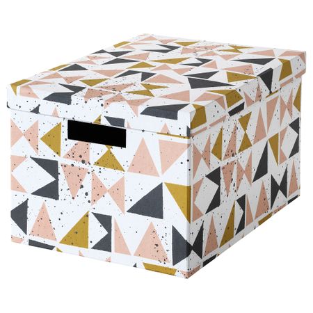 Коробка с крышкой ТЬЕНА, белый черный, розовый (25x35x20 см)