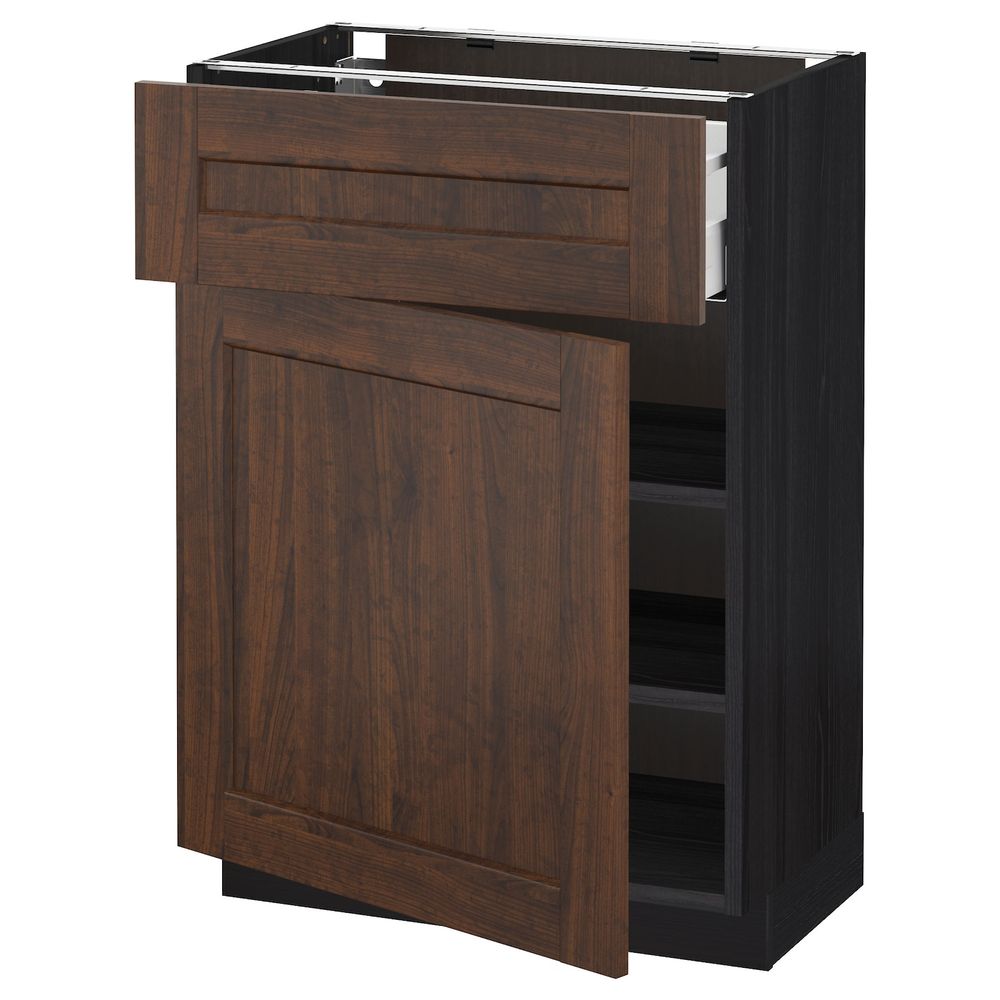 Напольный шкаф с ящиком/дверью, черный/Эдсерум коричневый 60x37 см IKEA МЕТОД / МАКСИМЕРА 092.366.83 - схема-чертеж с размерами