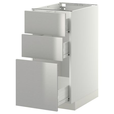Напольный шкаф с 3 ящиками МЕТОД / ФОРВАРА, белый, Гревста нержавеющ сталь