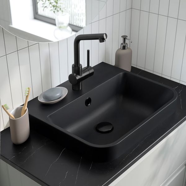 BACKSJÖN Полувстраиваемая раковина с сифоном - чёрный 50x43 см - фото 2