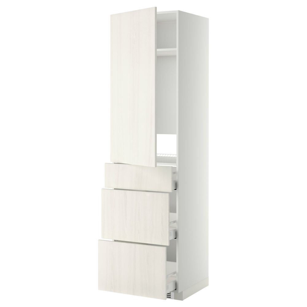 Высокий шкаф для холодильника, с дверцами, 3 ящика МЕТОД / МАКСИМЕРА, белый, Росдаль белый (60x60x220 см) - схема-чертеж с размерами